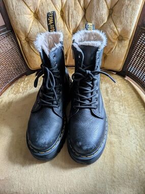 Dr. Martens Black Leather Fur-Lined Boots